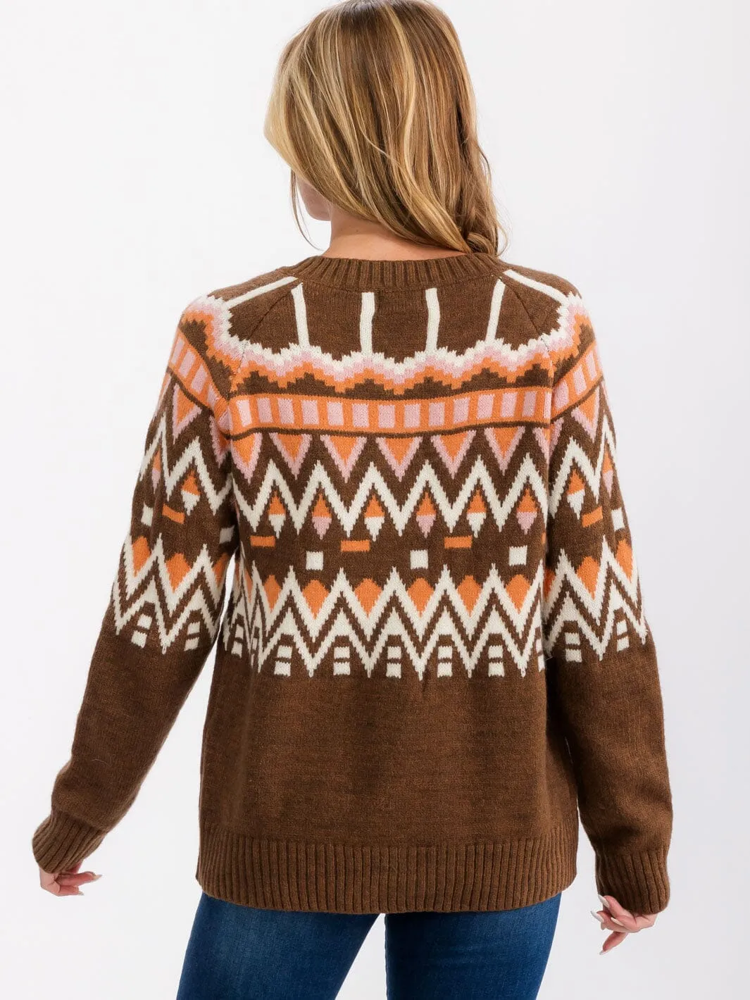 WOMEN'S LONG SLEEVE BUTTON CLOSURE MULTI PRINT CARDIGAN SWEATER