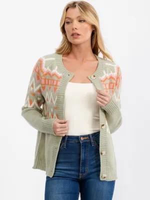 WOMEN'S LONG SLEEVE BUTTON CLOSURE MULTI PRINT CARDIGAN SWEATER
