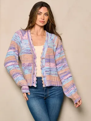 WOMEN'S LONG SLEEVE SCALLOP EDGE COLORBLOCK SWEATER