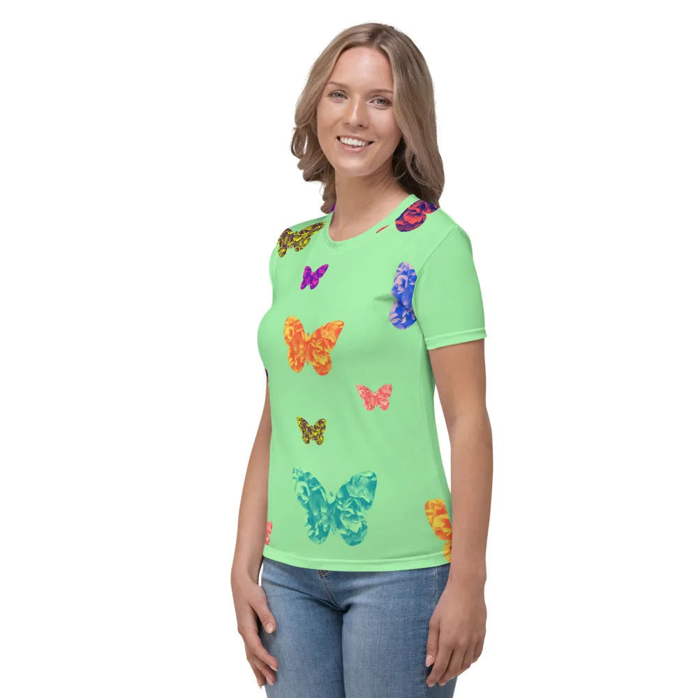 Womens T-shirt - Light Green with Butterflies