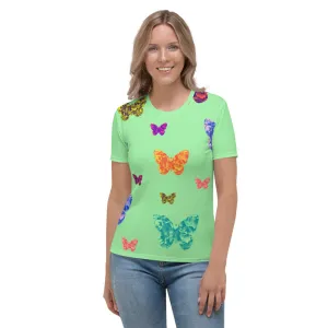 Womens T-shirt - Light Green with Butterflies