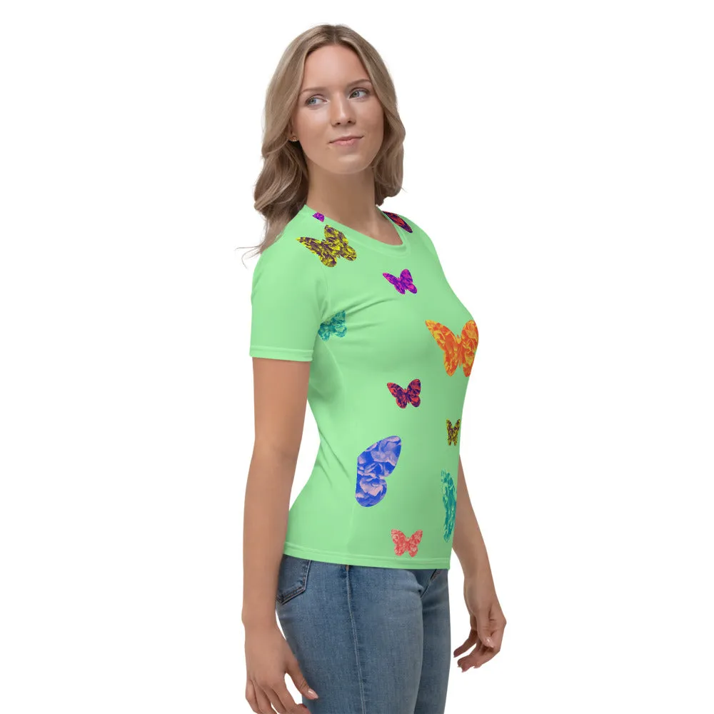 Womens T-shirt - Light Green with Butterflies