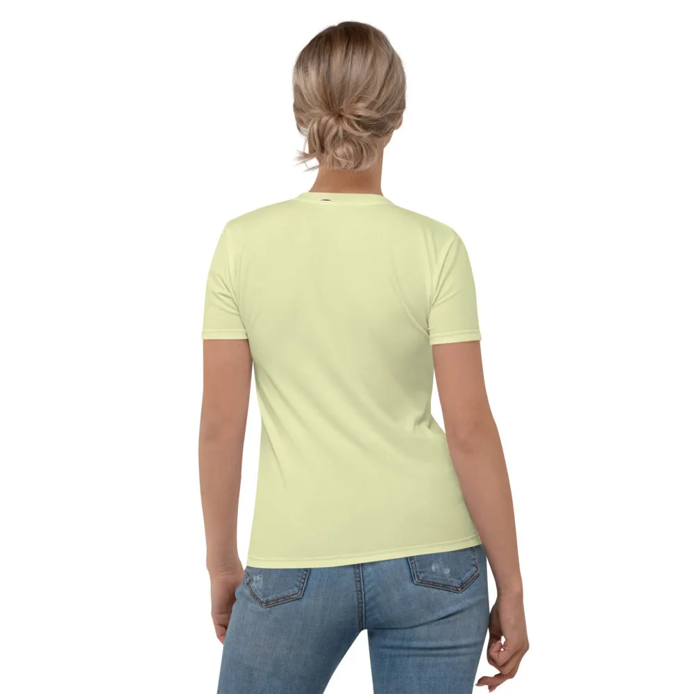 Womens T-shirt - Pale Yellow with Butterflies