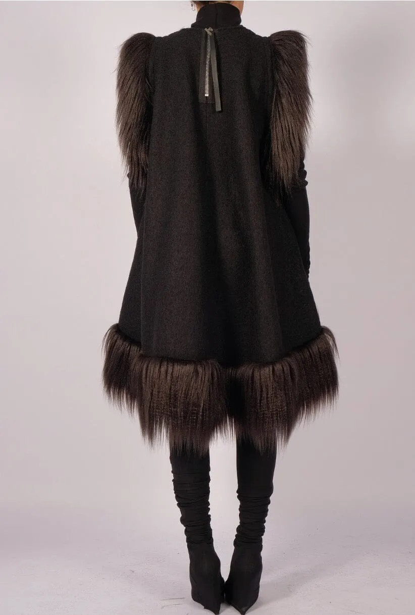 Wool Dress with Faux Fur