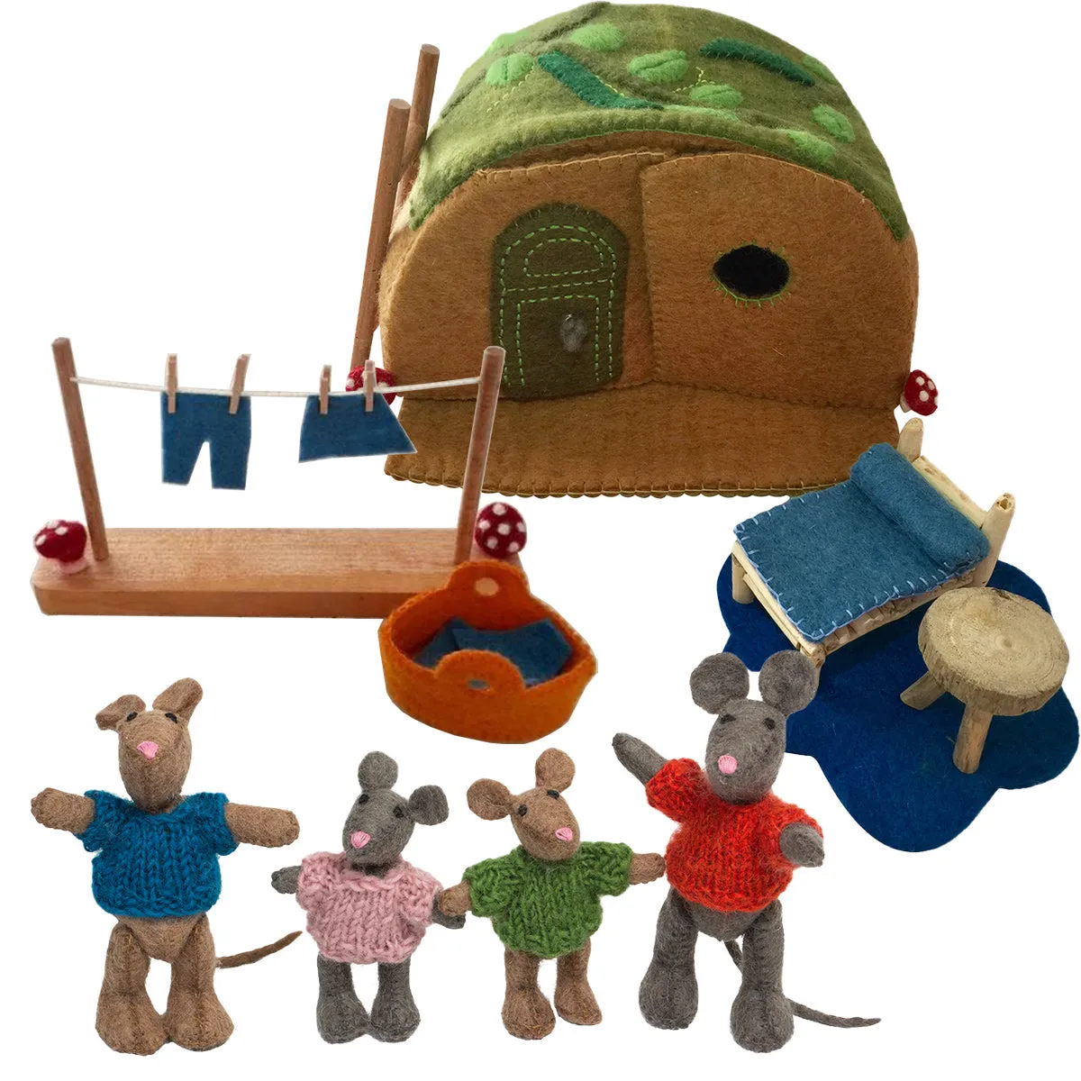Wool Felt Mouse House Set