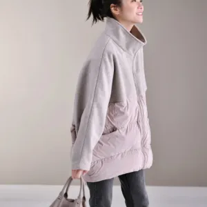 wool patchwork loose stand collar down jacket