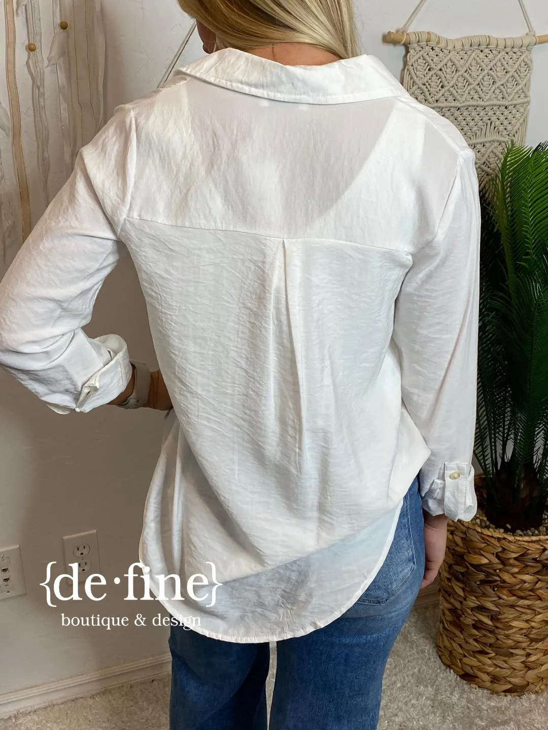 Woven Button Up Top in Black or White
