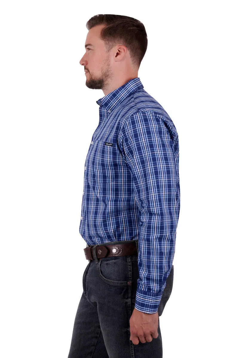 Wrangler Grange Mens LS Shirt Navy & White