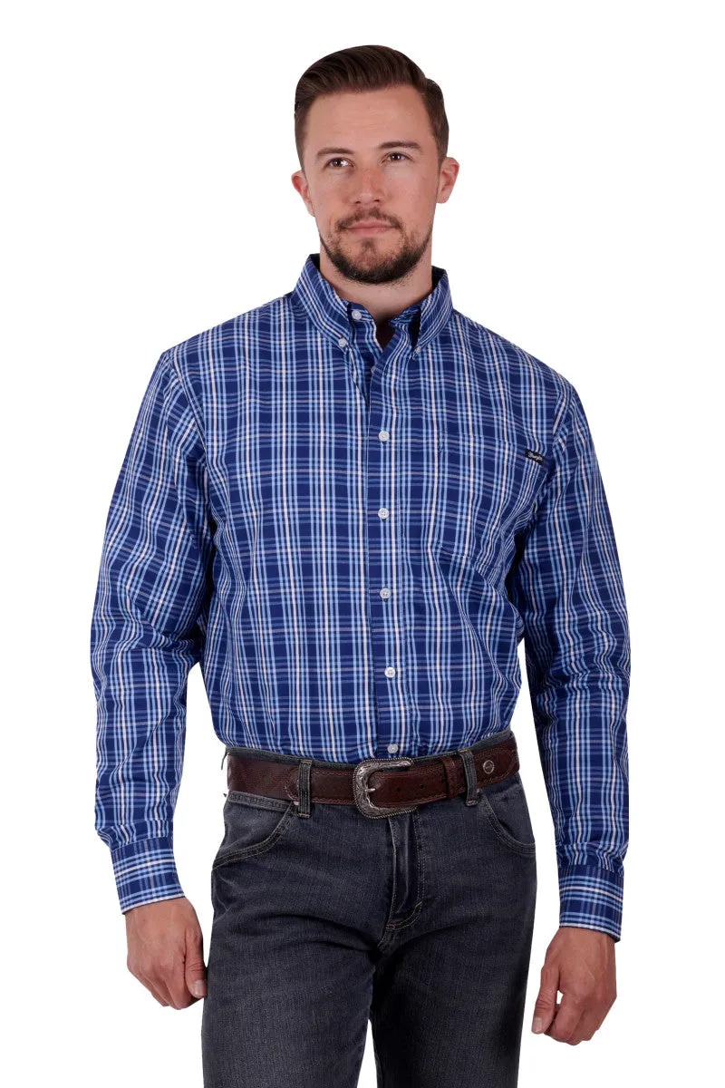 Wrangler Grange Mens LS Shirt Navy & White