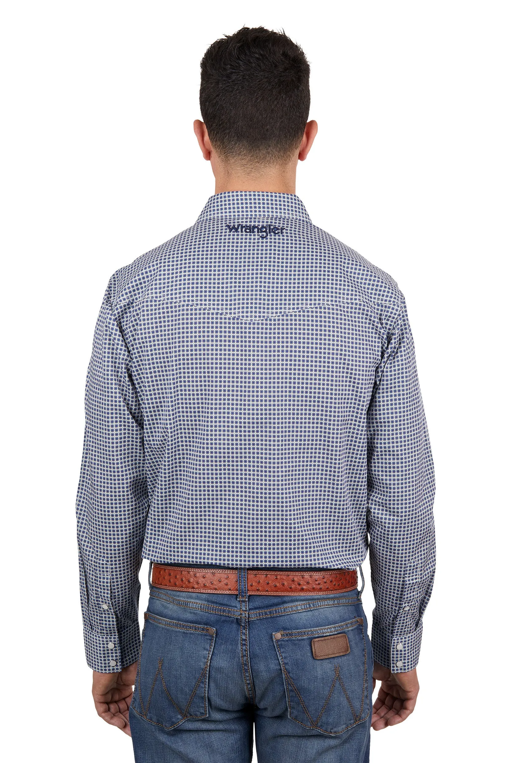 Wrangler Mens Peter Logo LS Shirt Navy & Tan