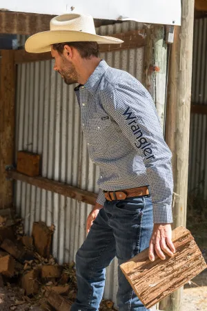 Wrangler Mens Peter Logo LS Shirt Navy & Tan