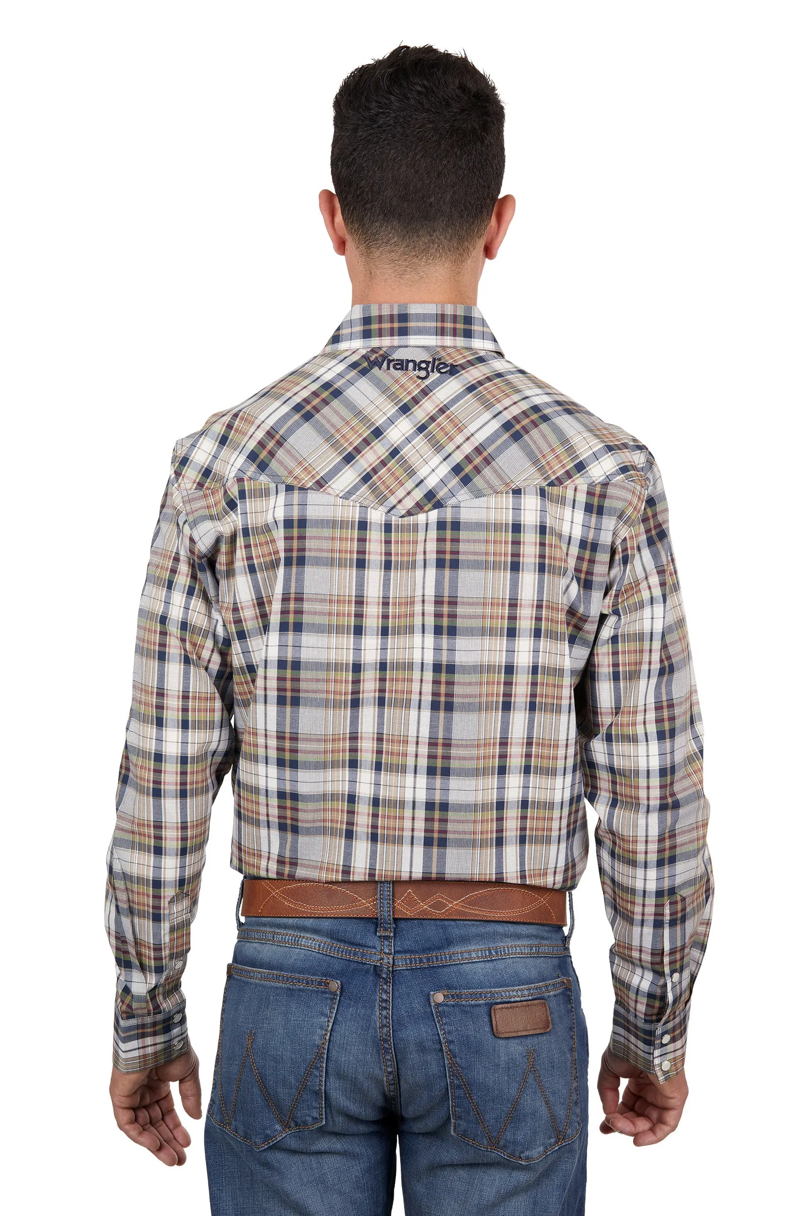 Wrangler Mens Tom Logo LS Shirt Navy & Tan