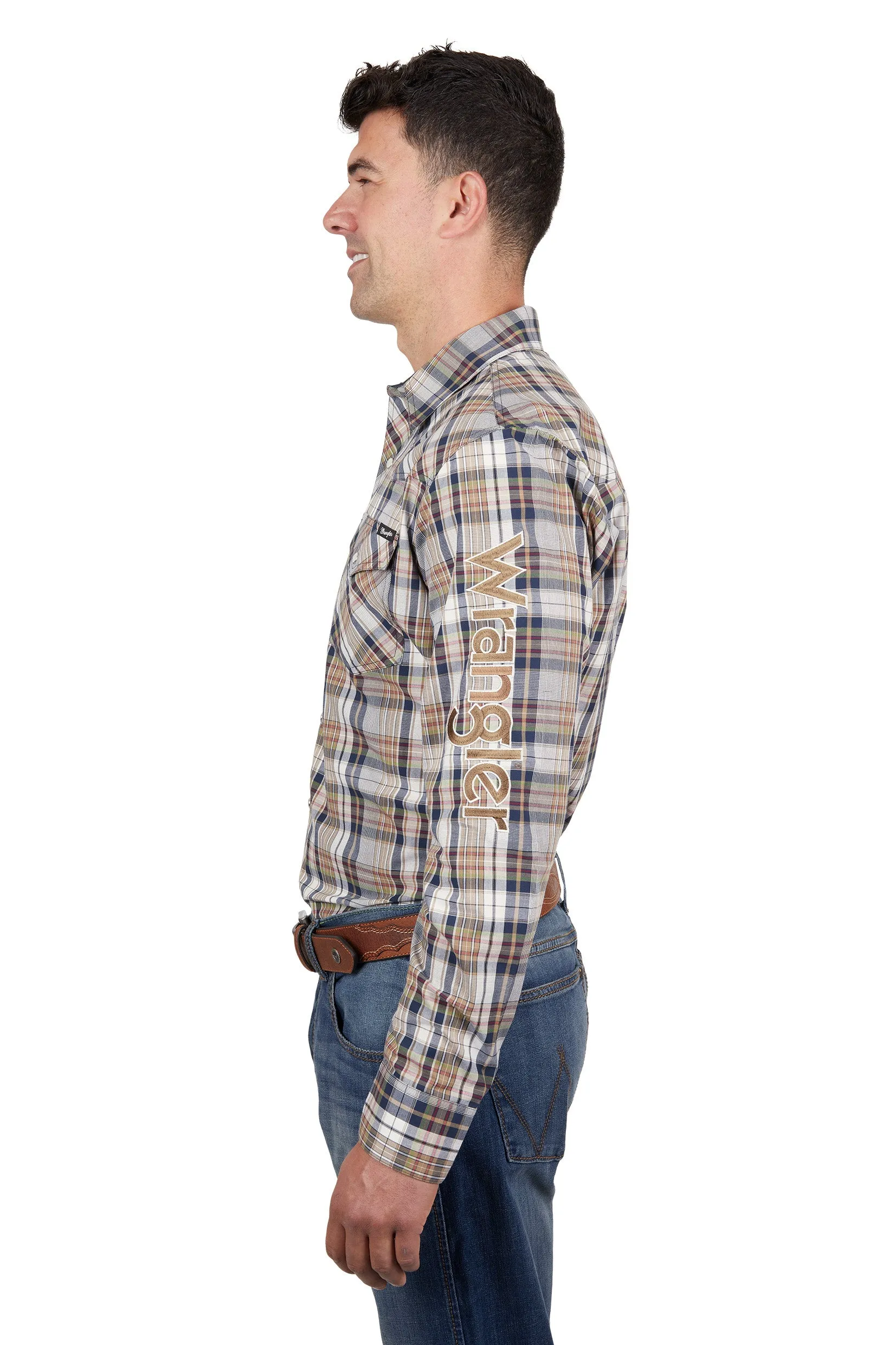 Wrangler Mens Tom Logo LS Shirt Navy & Tan
