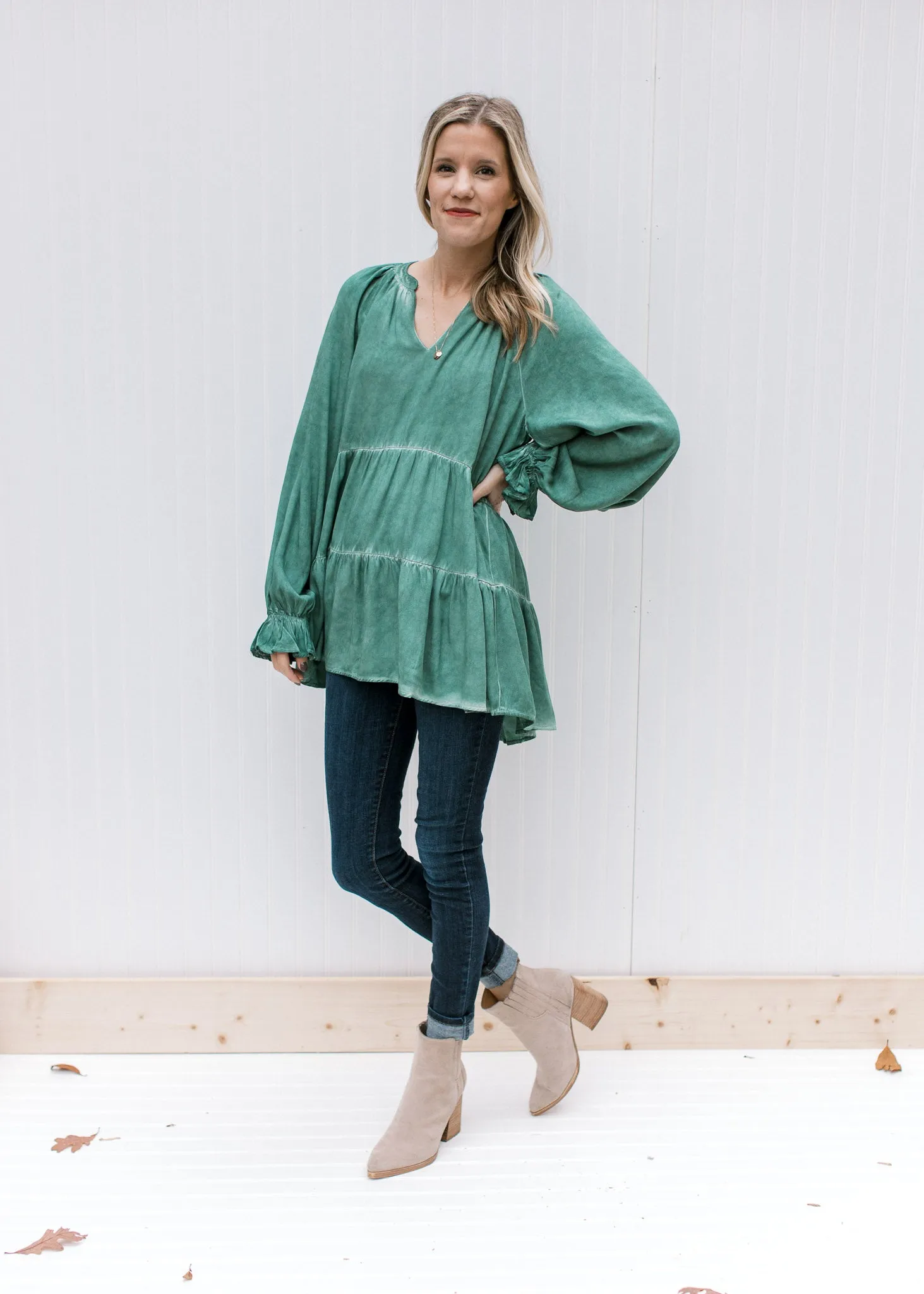 X Green Acid Washed Top