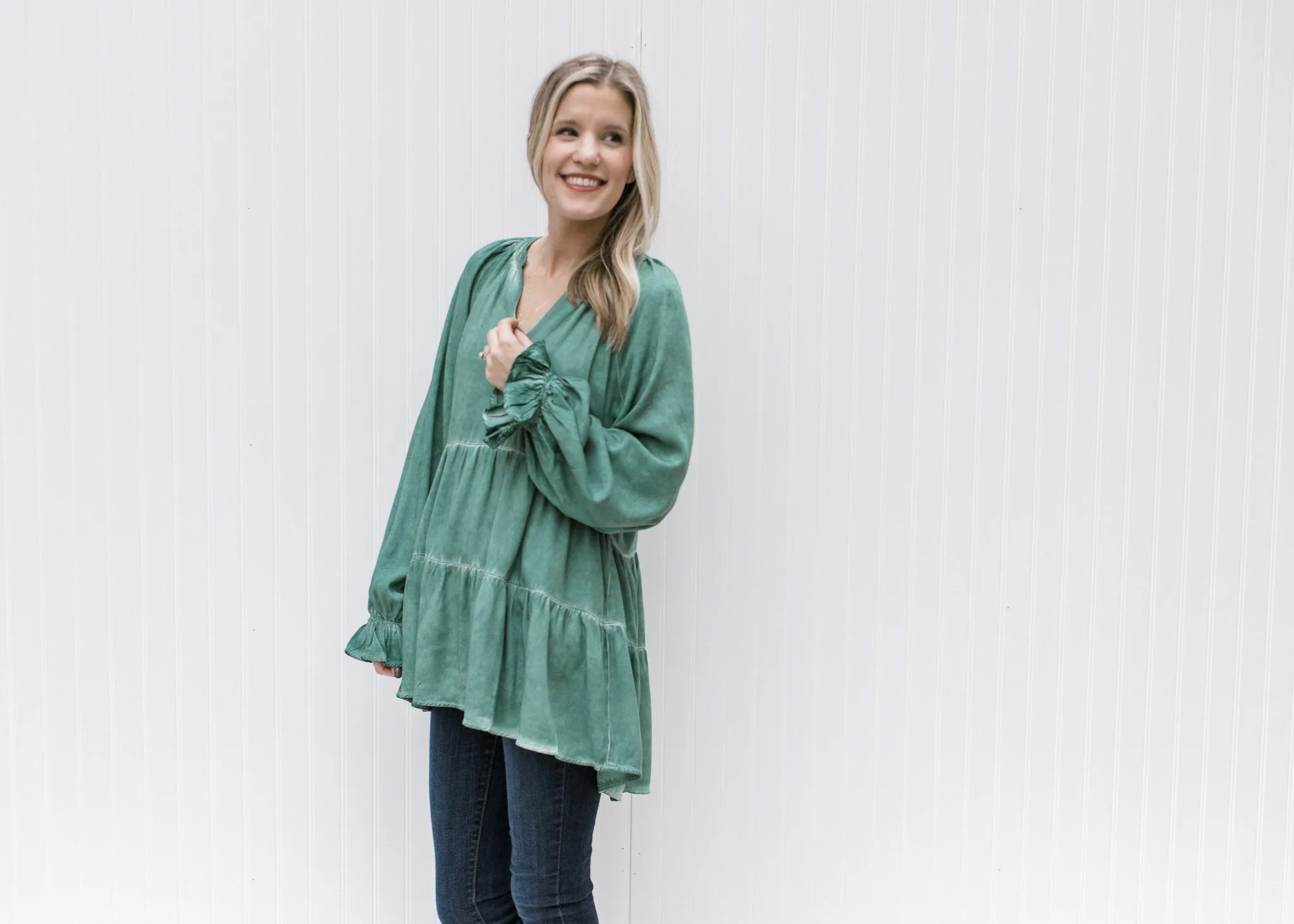 X Green Acid Washed Top