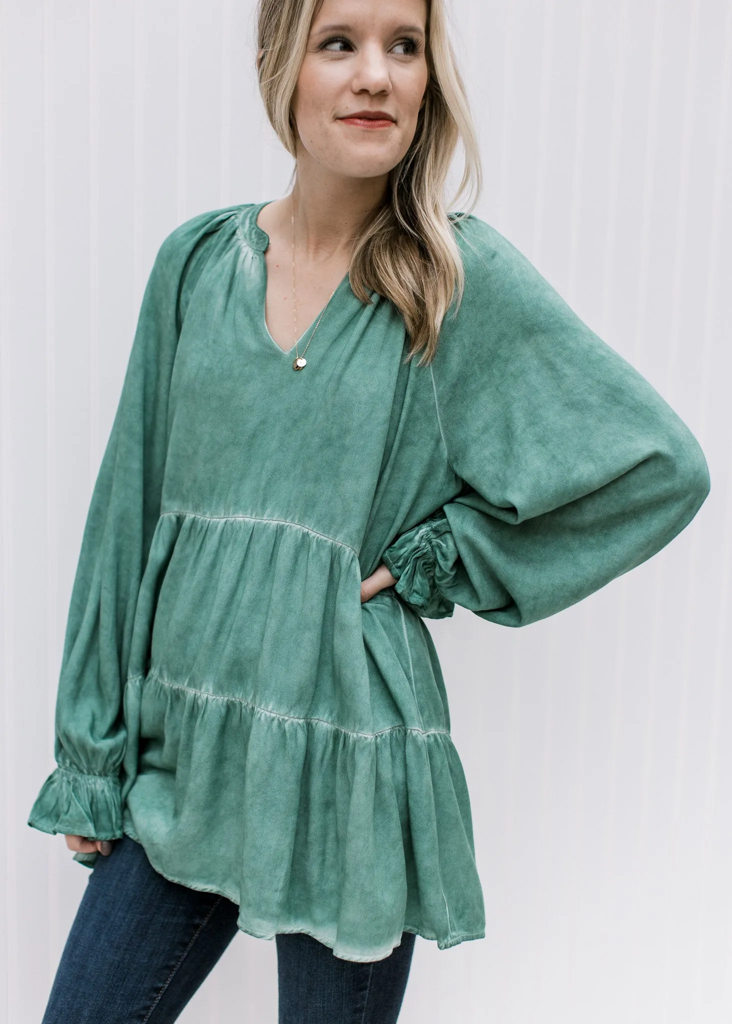 X Green Acid Washed Top