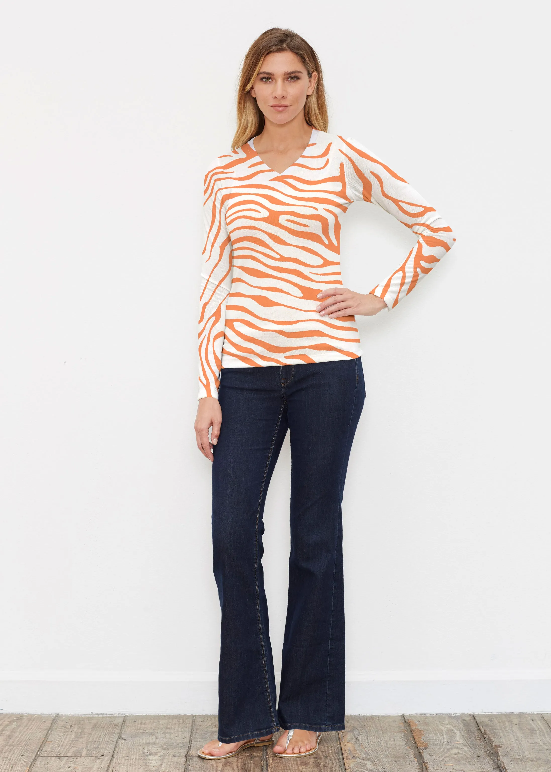 Zebra Orange (7042) ~ Butterknit Long Sleeve V-Neck Top