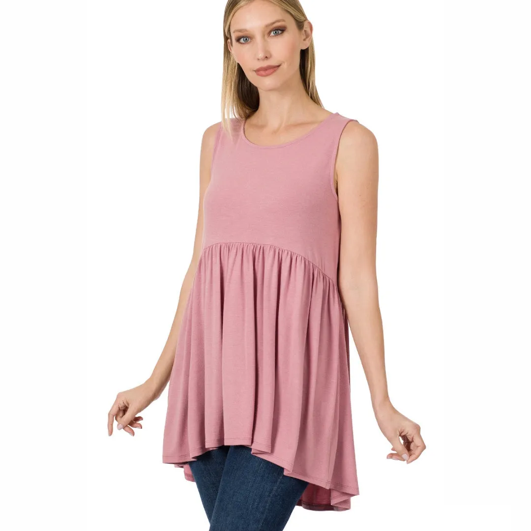 Zenana Dusty Pink Sleeveless High Low Tunic Mini Dress - RT3150