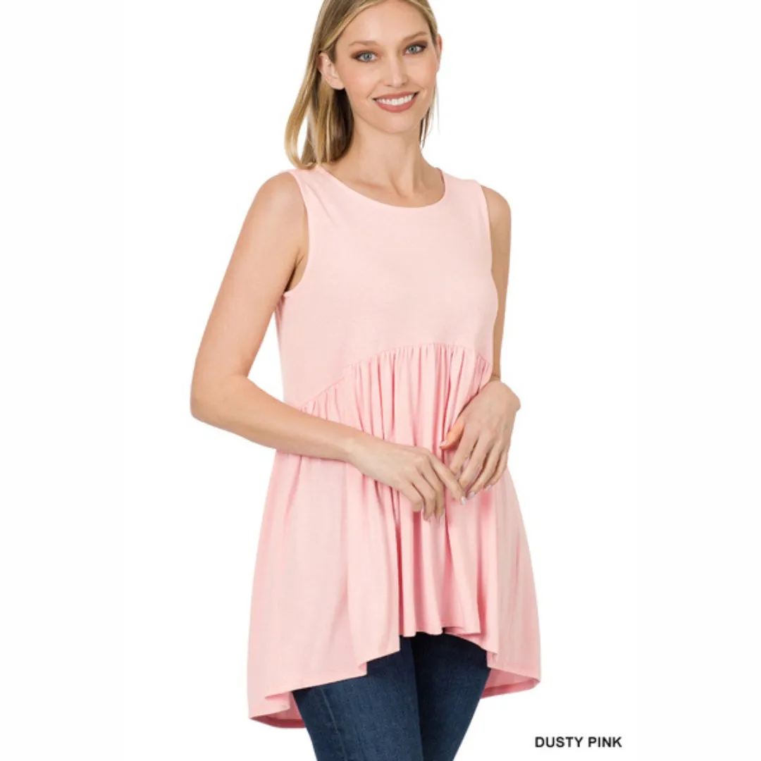 Zenana Dusty Pink Sleeveless High Low Tunic Mini Dress - RT3150