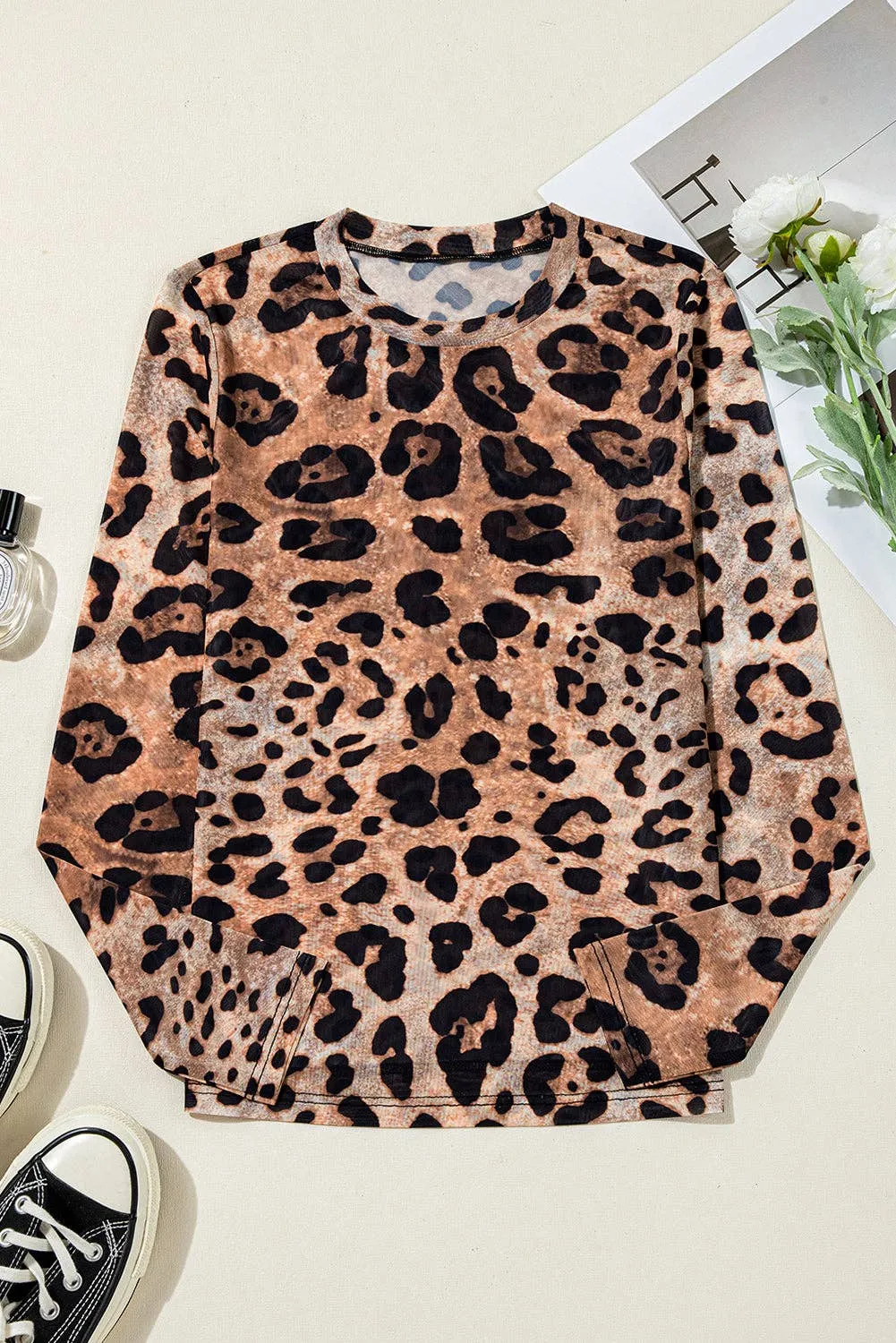 Zoey Leopard Mesh Long Sleeve Top