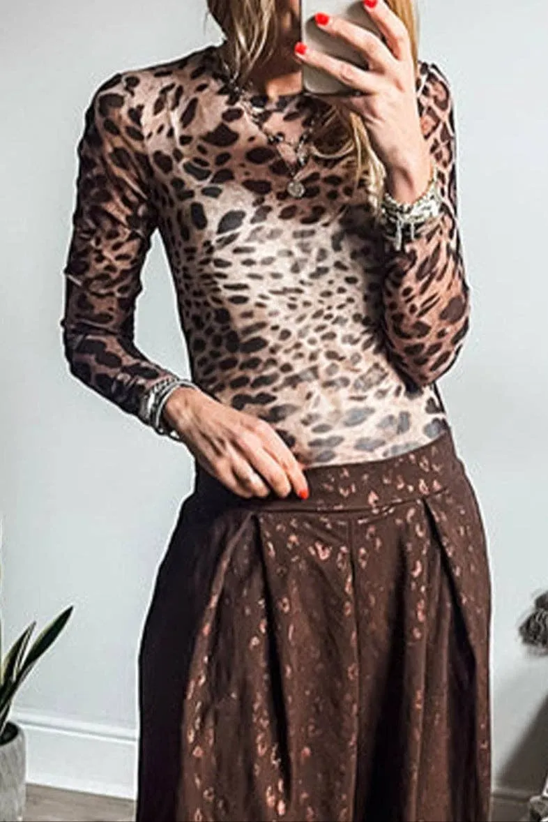 Zoey Leopard Mesh Long Sleeve Top